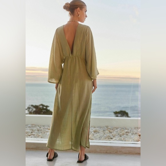 KHAKI GREEN KAFTAN DRESS - XL - NEXT DIRECT - COTTON MIX - Picture 4 of 7